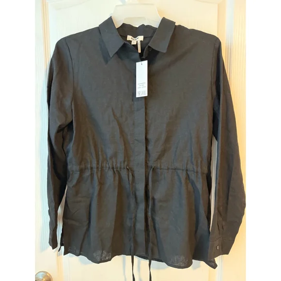 Women's DKNY Black Linen Blend Shirt Size M - Picture 1 of 5